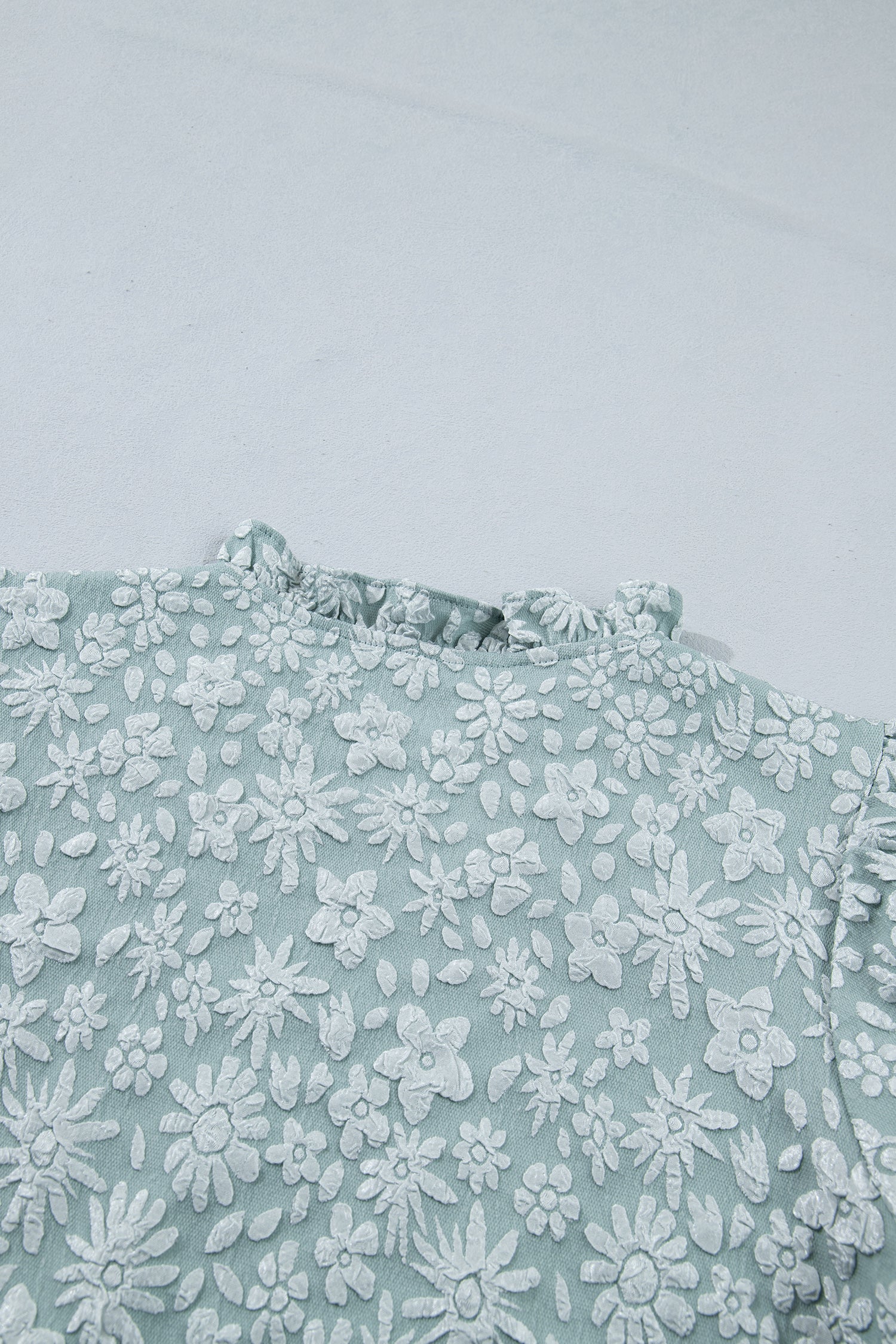 Apricot Pink Floral Textured Jacquard Puff Sleeve Blouse