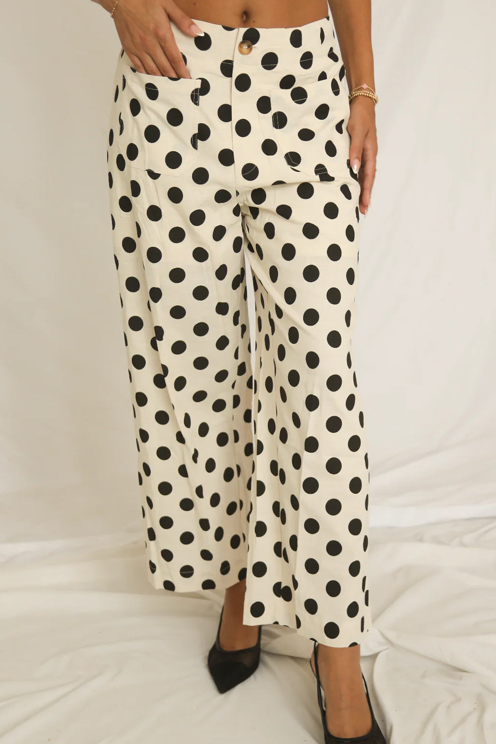 White Casual Polka Dot Wide Leg Pants