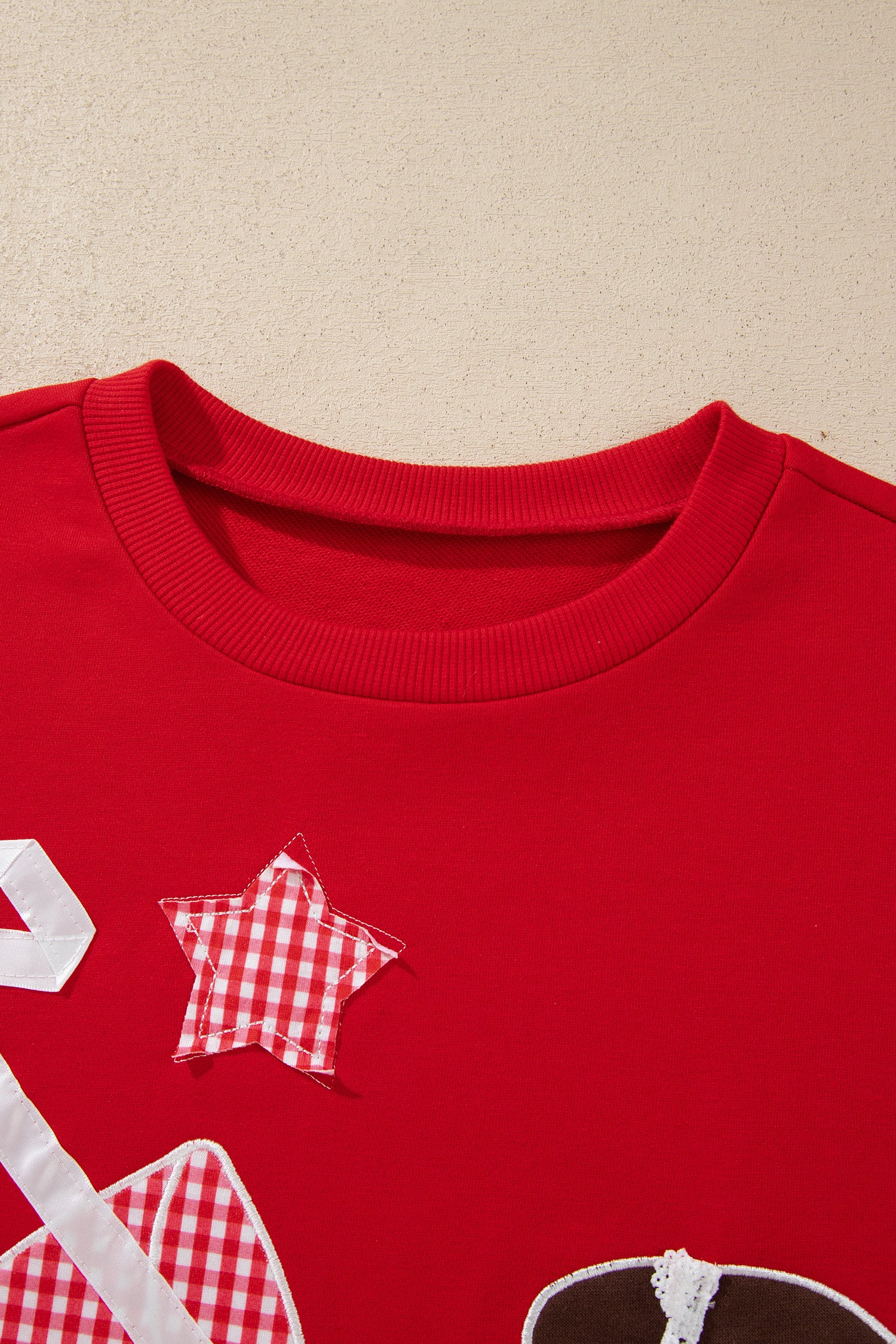 Gingham Patch Embroidered Rugby Game Day Stars Sweatshirt – Racing Red