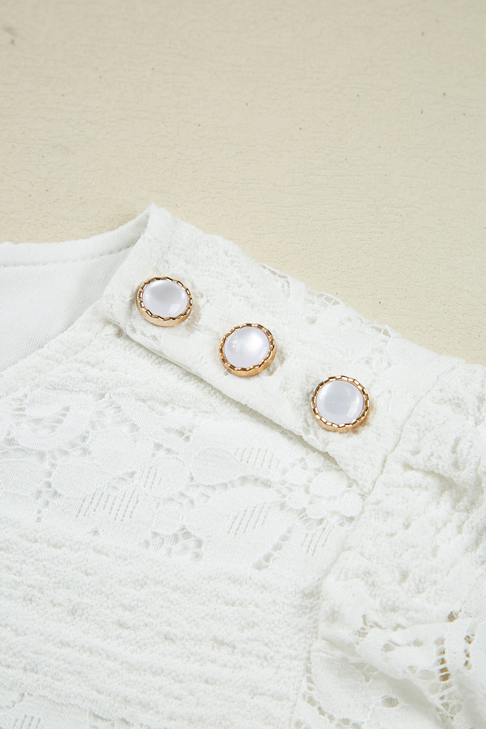 Lace Crochet Round Neck Puff Sleeve Shift Mini Dress - eAura