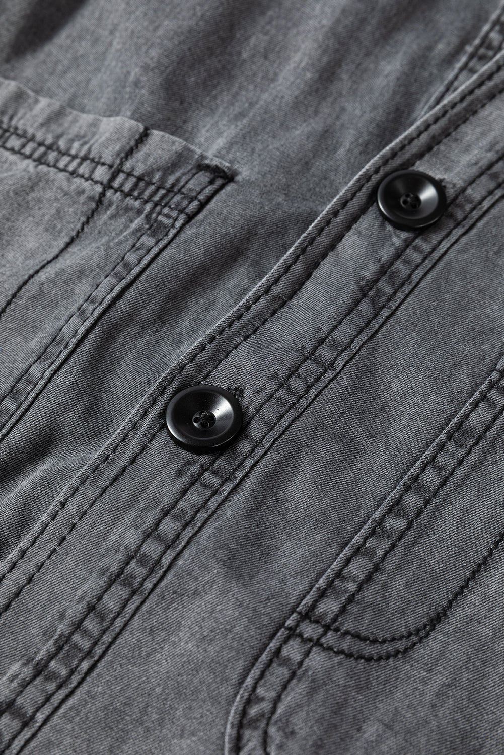 Medium Grey Mineral Wash Patched Pocket Split Denim Jacket eAura