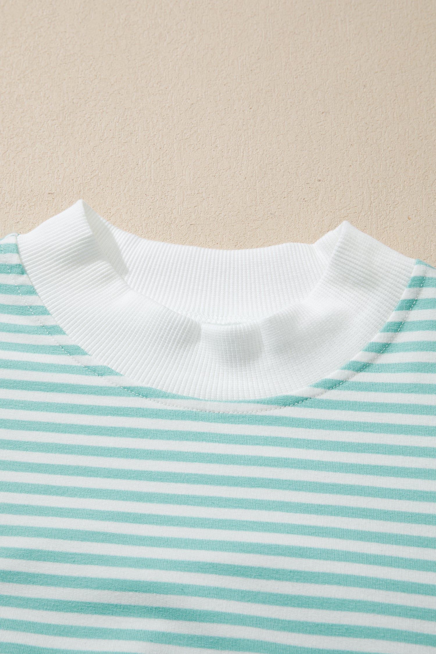 Stripe Cuffed Sleeve Contrast Mock Neck Tee Casual Co-ord Short Set
