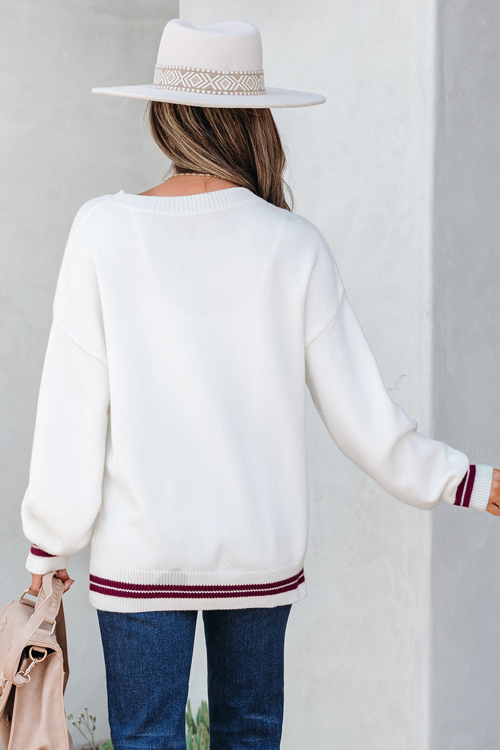 White See You Cowboy Embroidered Western Graphic Sweater eAura