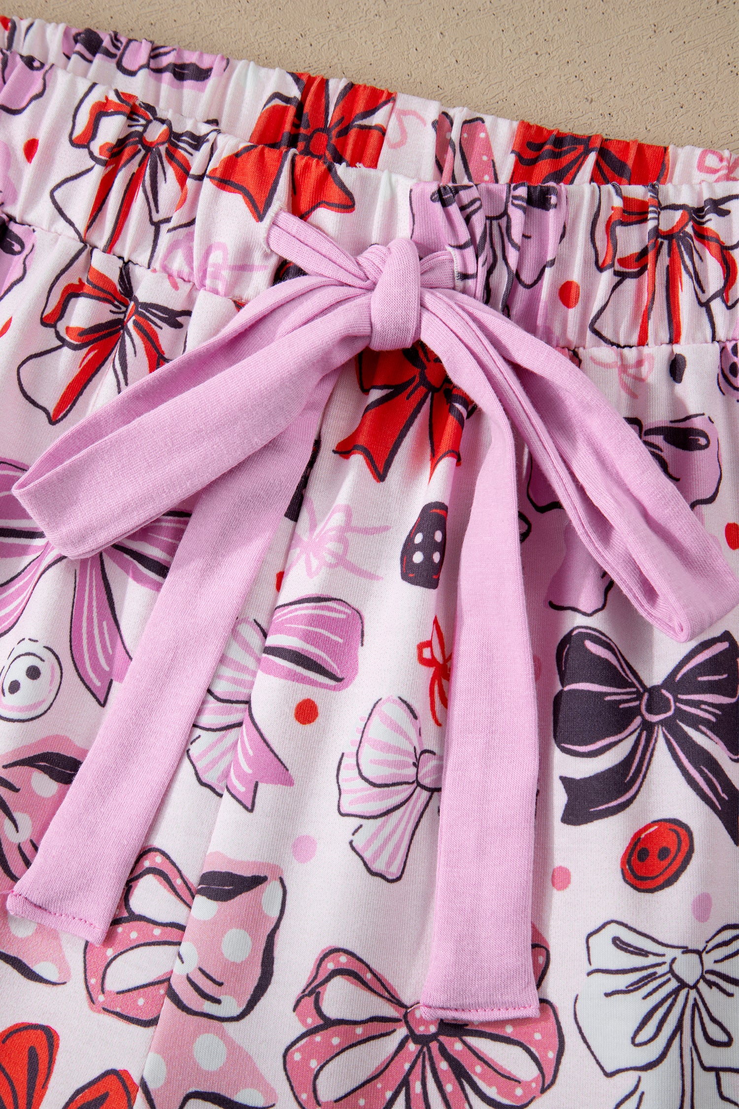 Cute Ribbon Bows Printed 2pcs Short Pajama Set – Pink