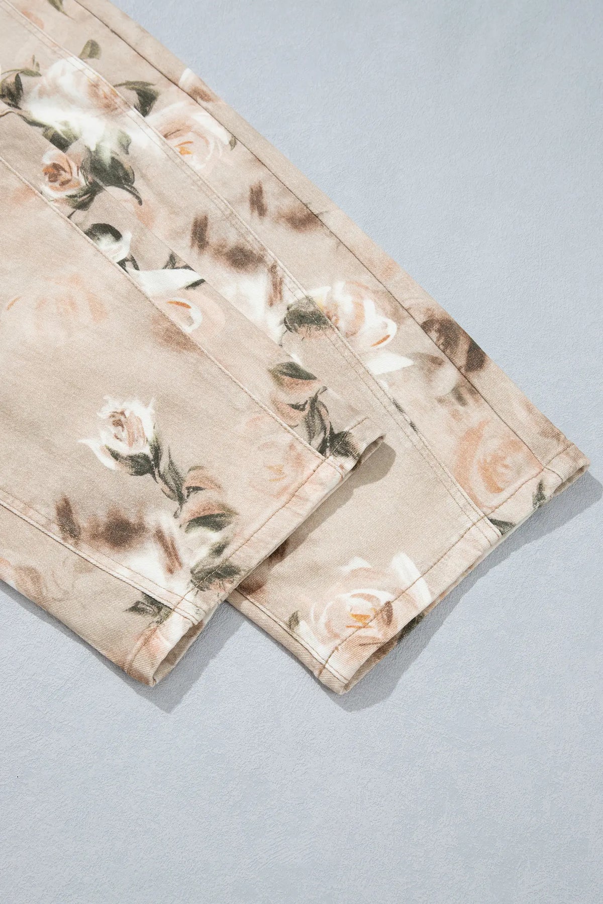 Retro Floral Print Relaxed Barrel Jeans – Khaki
