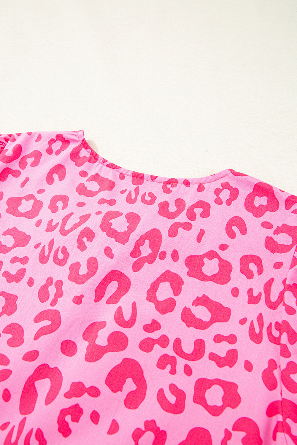 Rose Leopard Puff Sleeve Tie Front High Waist Mini Dress eAura