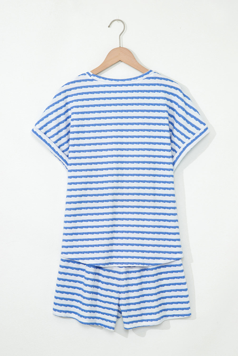 Black Stripe Knitted Short Sleeve Top and Drawstring Shorts Set eAura