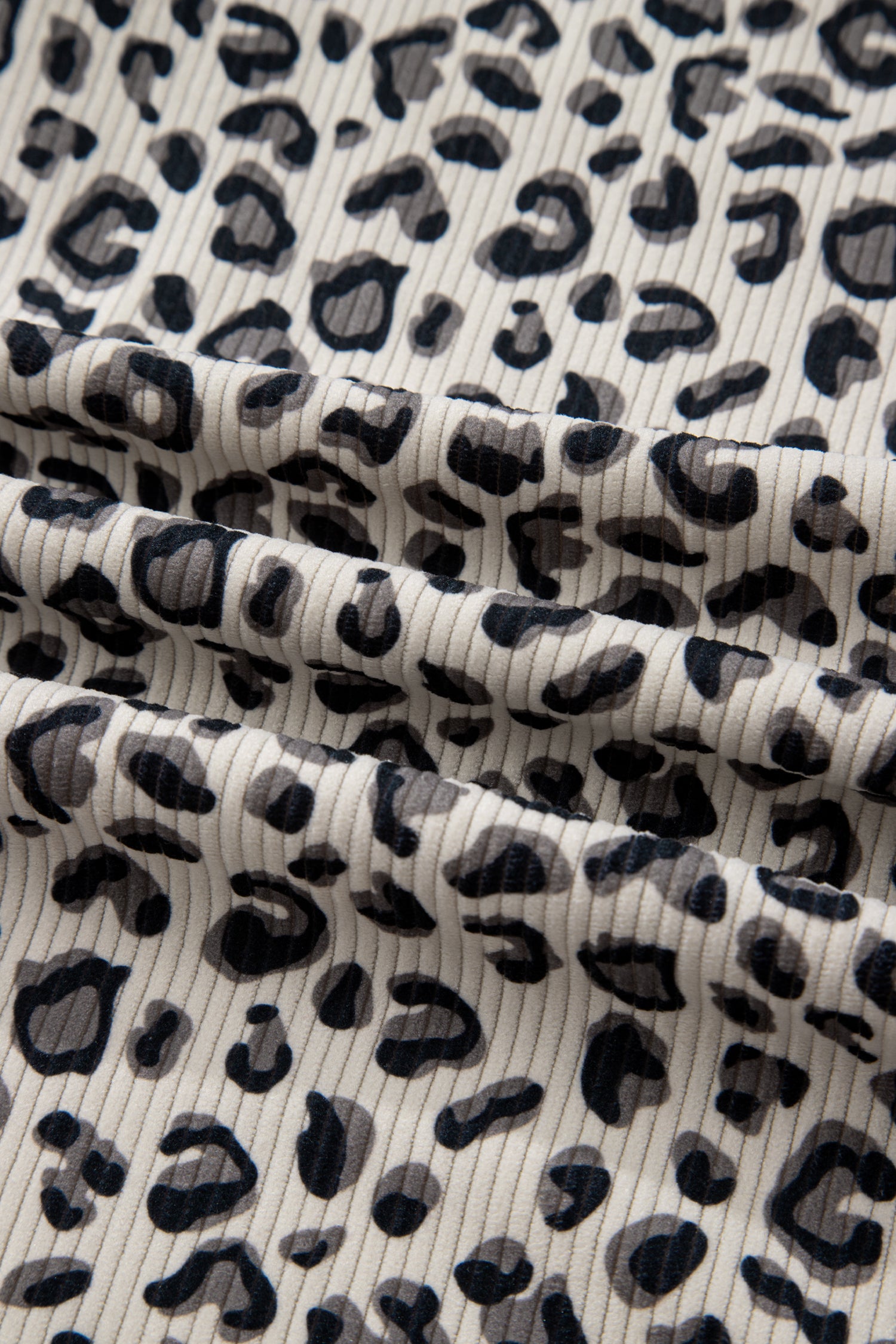 Leopard Print Quarter Zip Soft Corduroy Sweatshirt