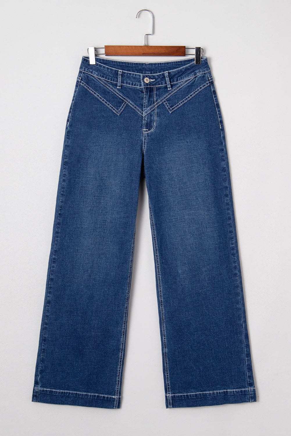 Stitched Waist Detail Loose Cuffed Jeans - eAura