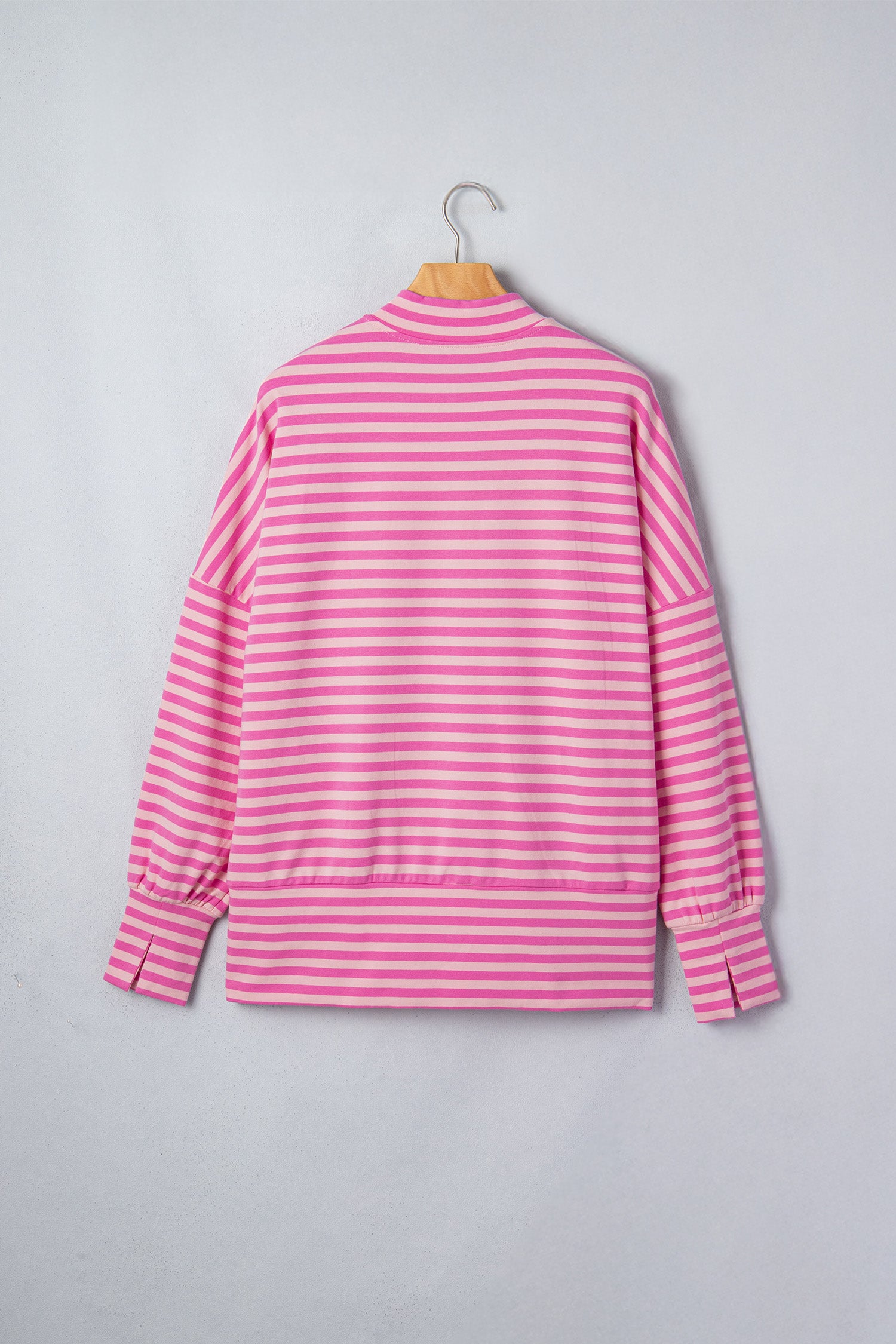 Zip-up Puff Sleeve Zip Jacket Sweatshirt – Pink Stripe