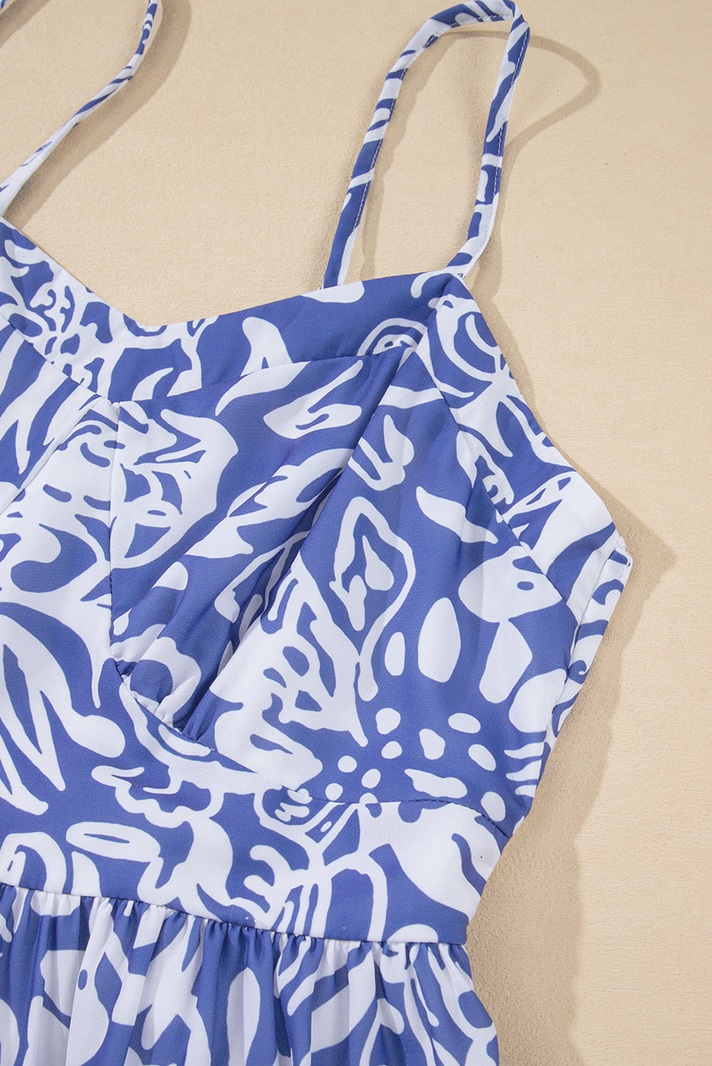 Sky Blue Floral Print Spaghetti Strap High Waist Maxi Dress eAura