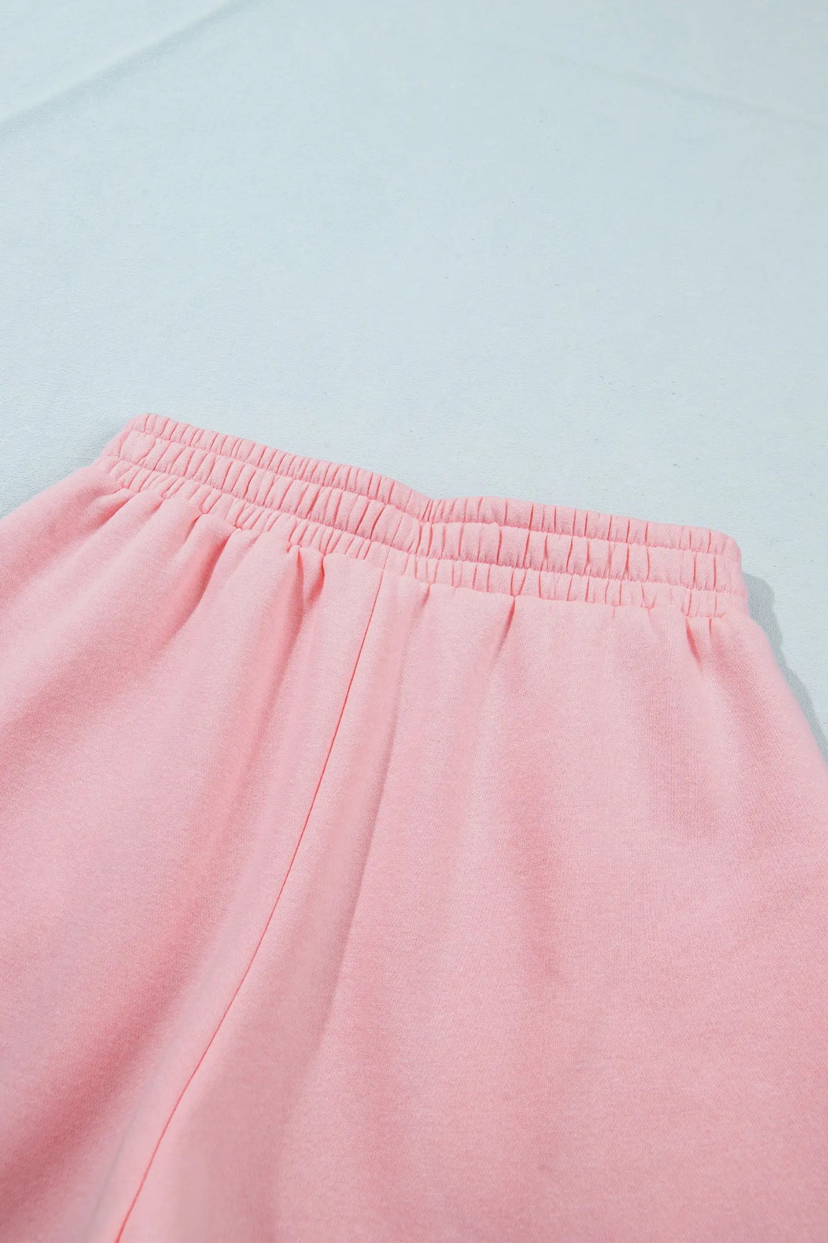 Light Pink High Neck Exposed Seam Drop Shoulder Baggy Pullover Short Set