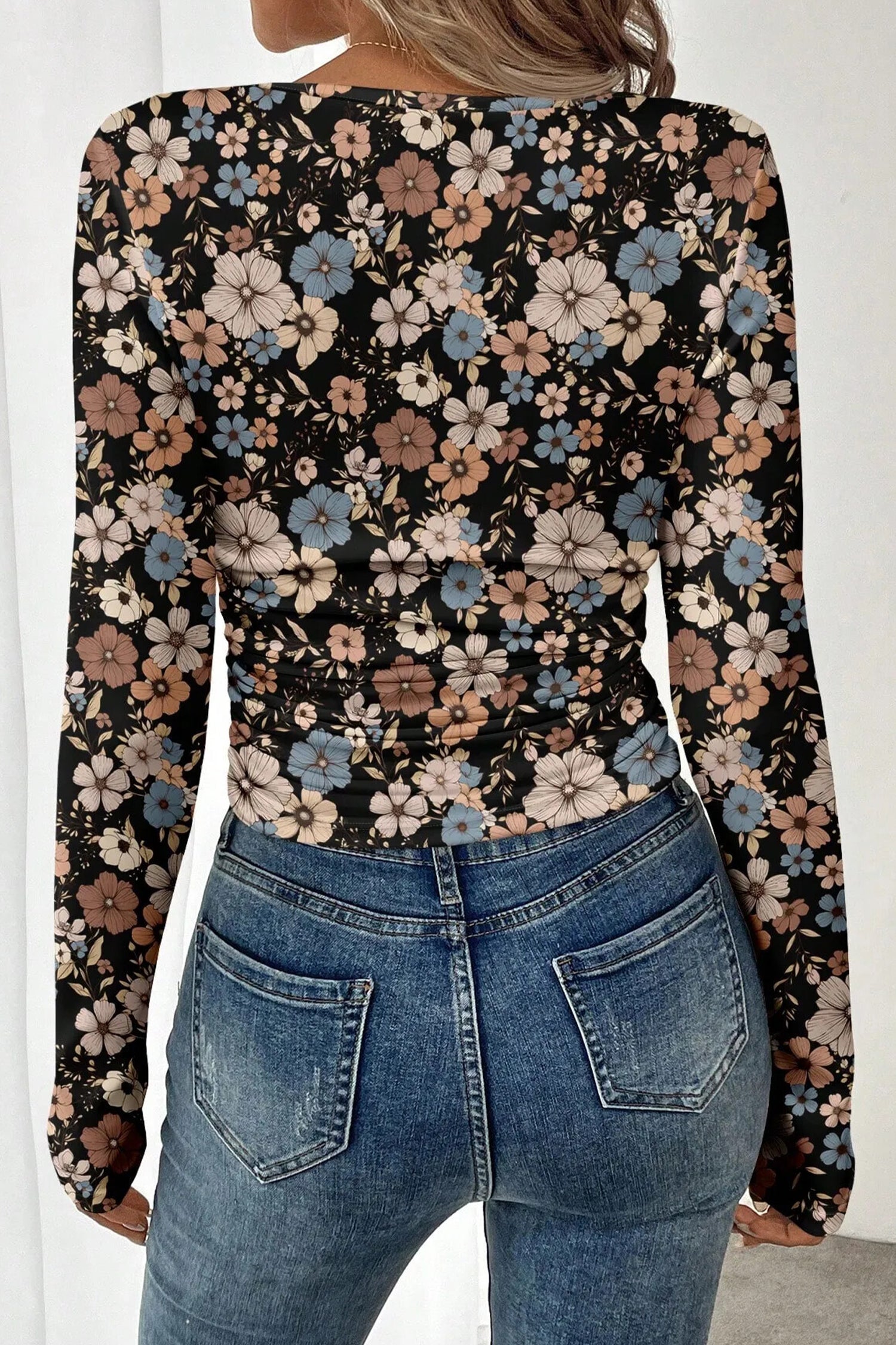 Print Slim Long Sleeve Top - Tops/Long Tops