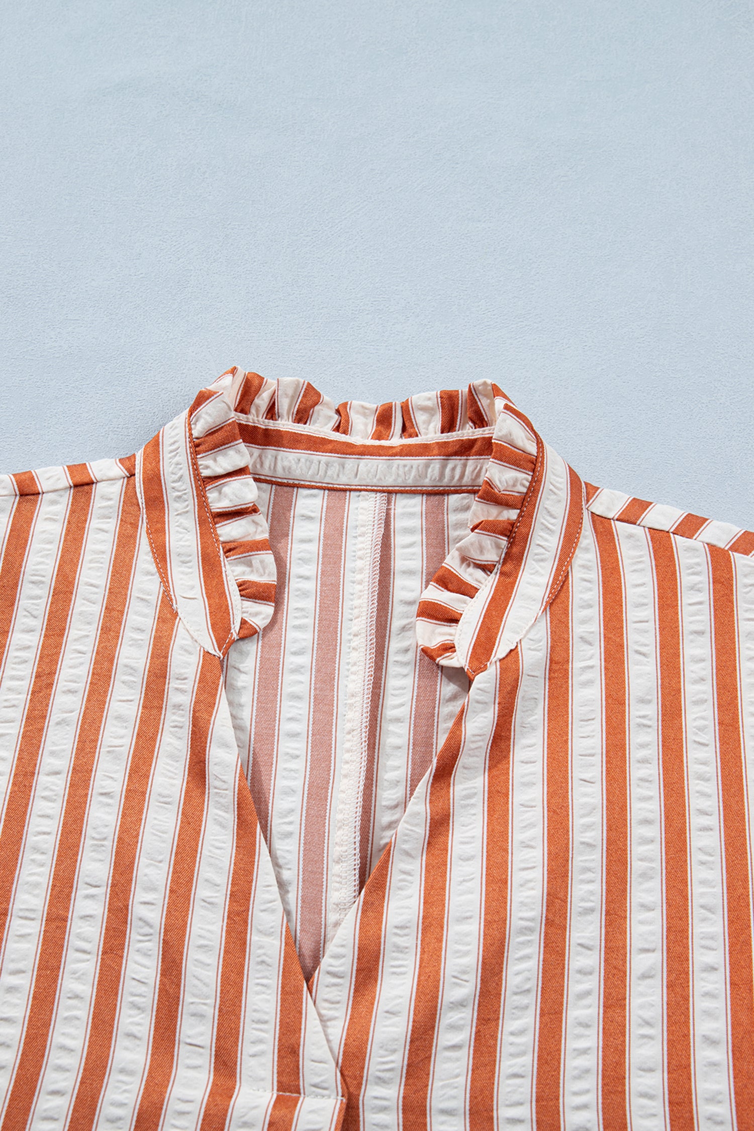 Stripe Pinched V-Neck Turn-up Cuffs Shift Mini Dress