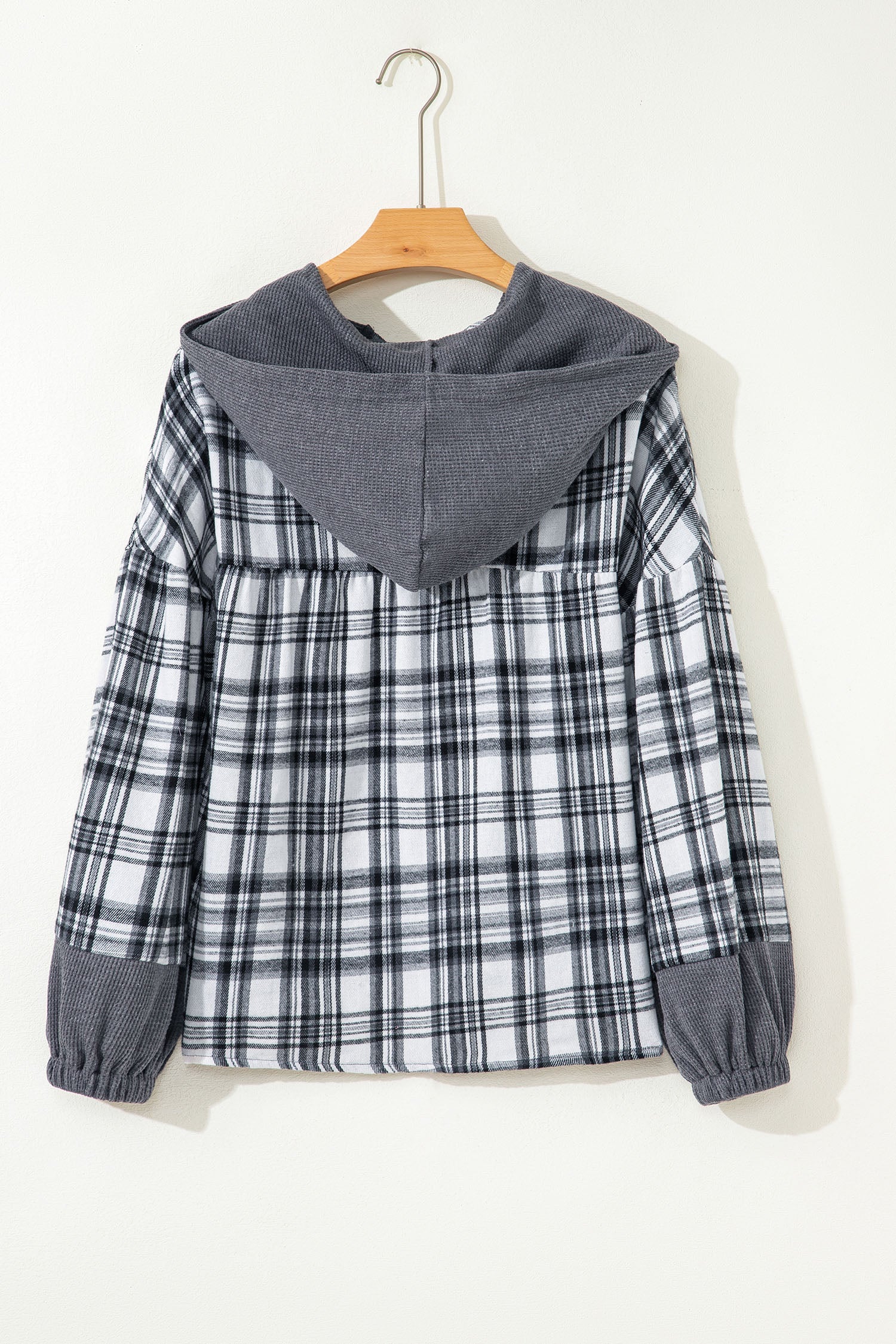 Plaid Long Sleeve Button Hoodie - eAura