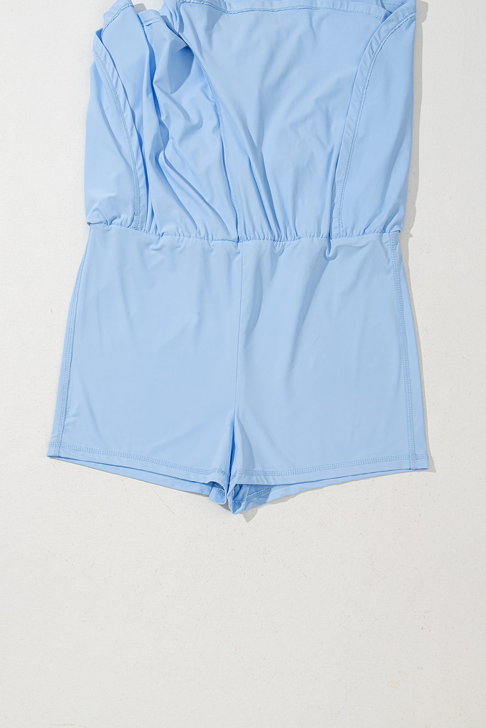 Plain Sleeveless Loop Drawstring Cinched Waist Romper eAura