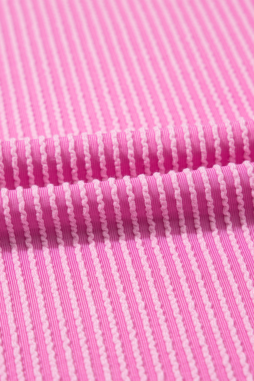 Bright Pink Ribbed Knit Crew Neck Puff Sleeve Shift Mini Dress eAura