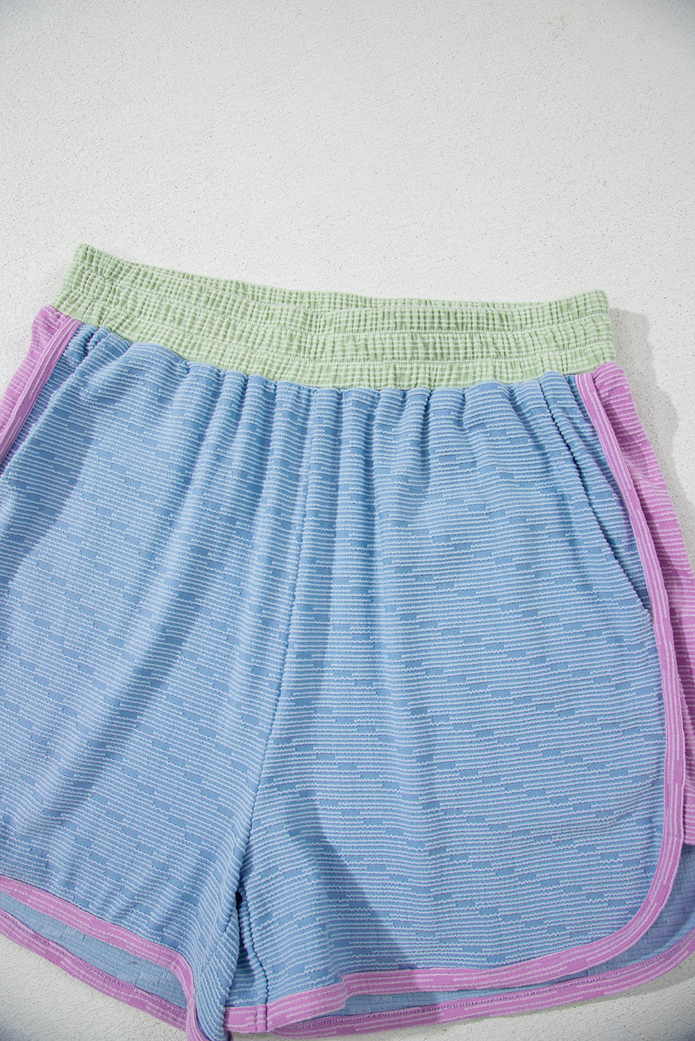 Beau Blue Ribbed Contrast Trim Round Neck Cap Sleeve 2pcs Short Co-ord Set eAura