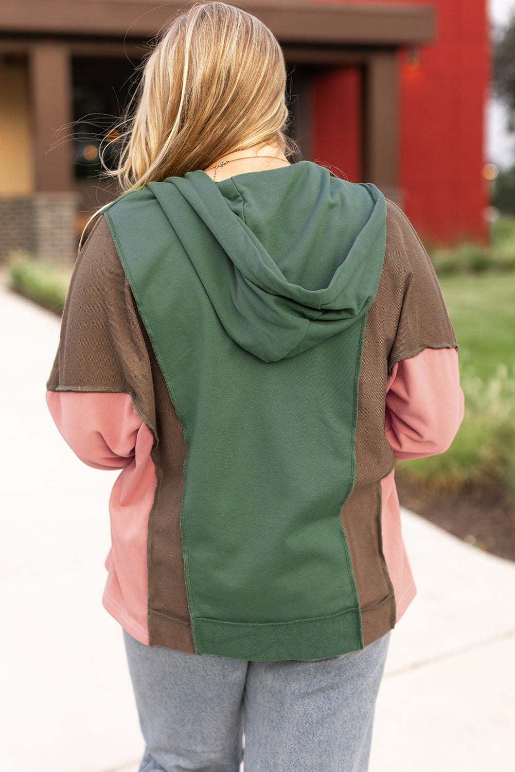 Breen Plus Size Colourblock Patchwork V Neck Hoodie BB Fashion Outlet