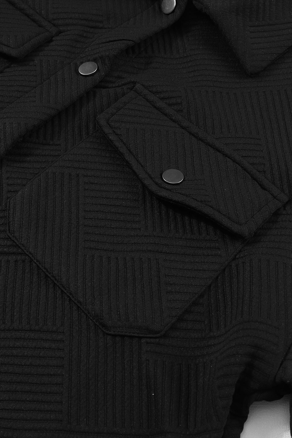 Black Solid Textured Flap Pocket Buttoned Shacket eAura