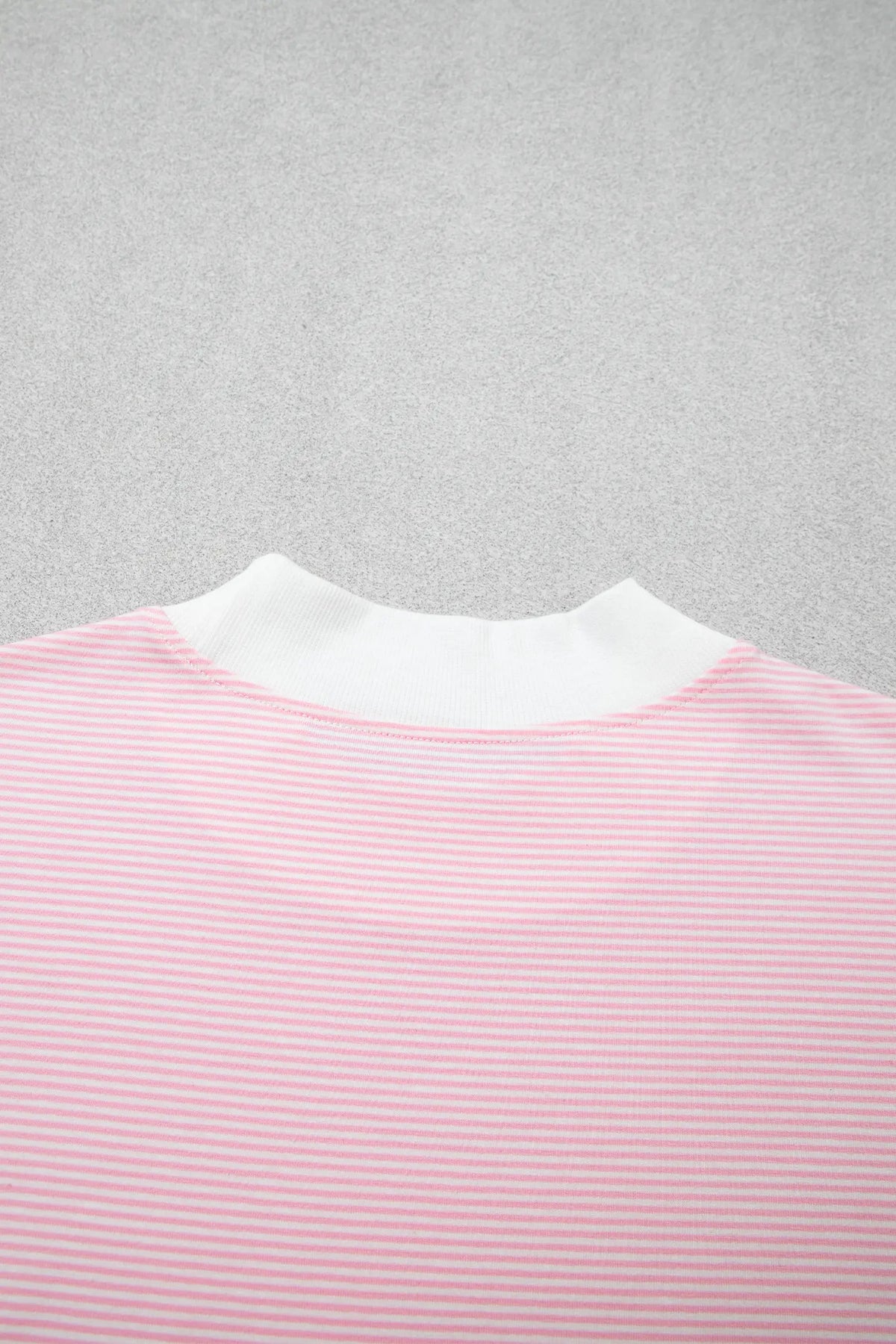 Colour Block Trim Mock Neck Pullover Drawstring Pants Casual Outfit – Pink Stripe