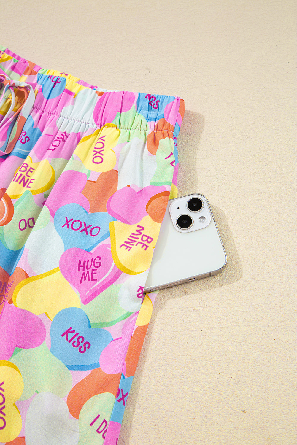 Candy Heart V-Neck Collared Tunic Shirt and Shorts Pyjama Set - eAura