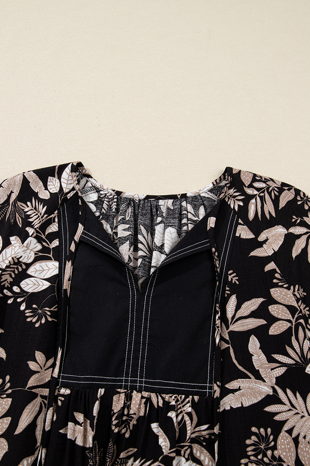 Botanical Print Split Neck Mini Dress - eAura