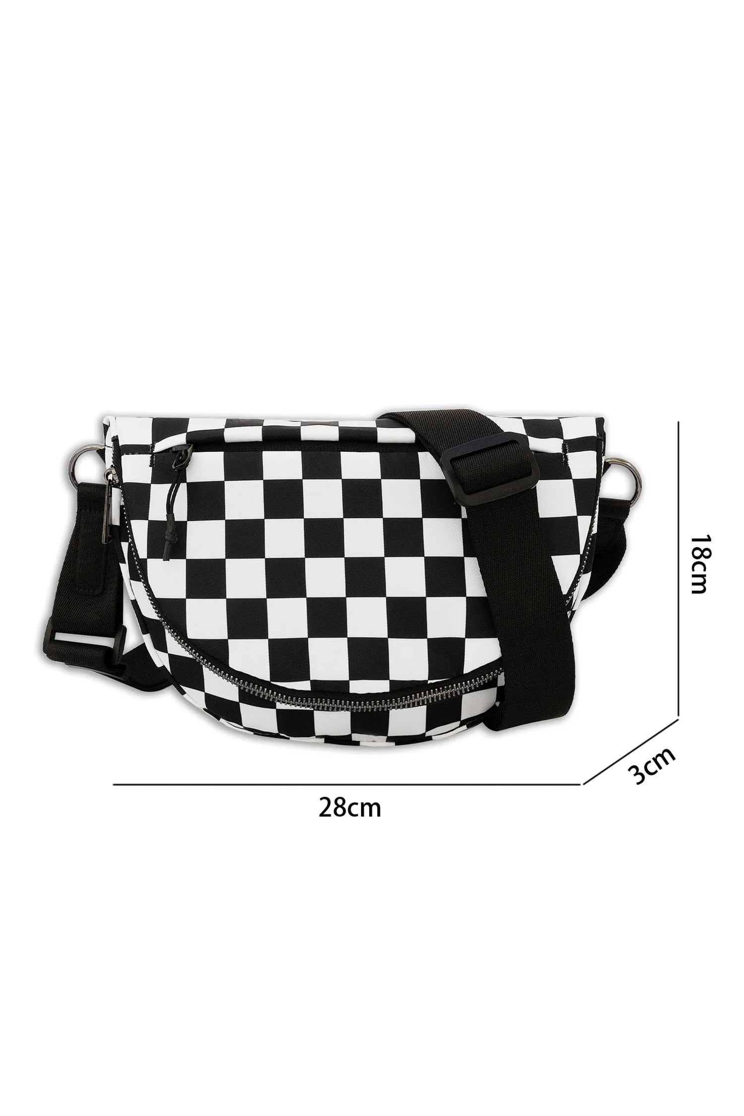 Coffee Checkered Canvas Crescent Shoulder Bag
