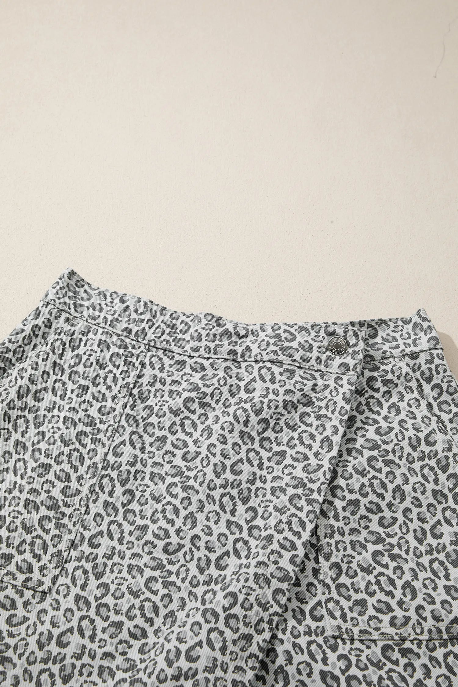 Gray Leopard Print Wrap Front Denim Shorts