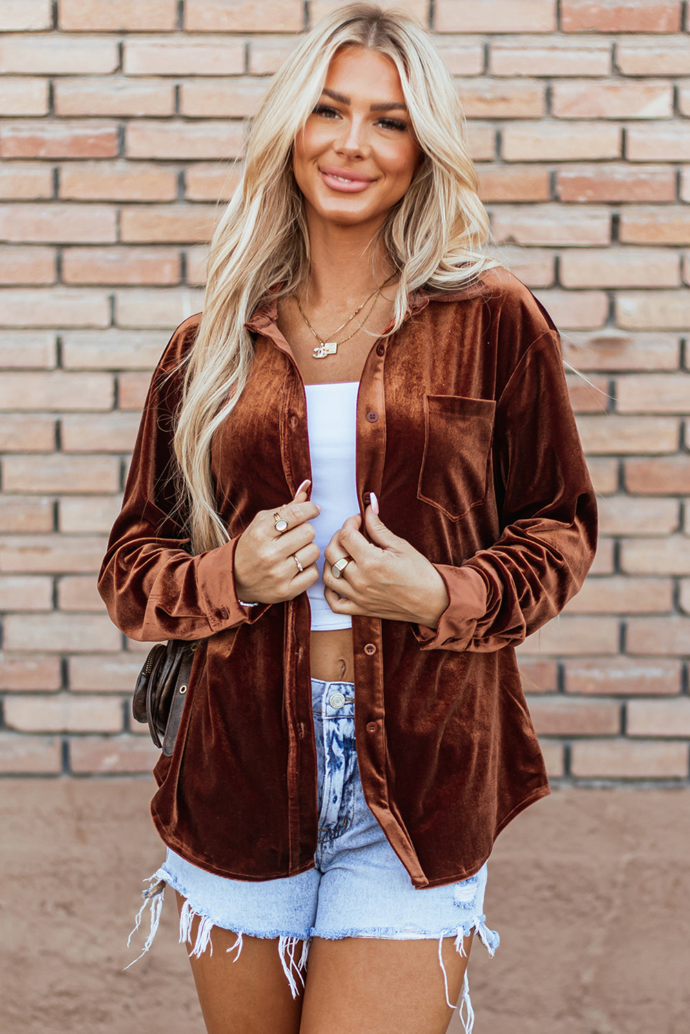 Chestnut Chest Pocket Velvet Shirt eAura