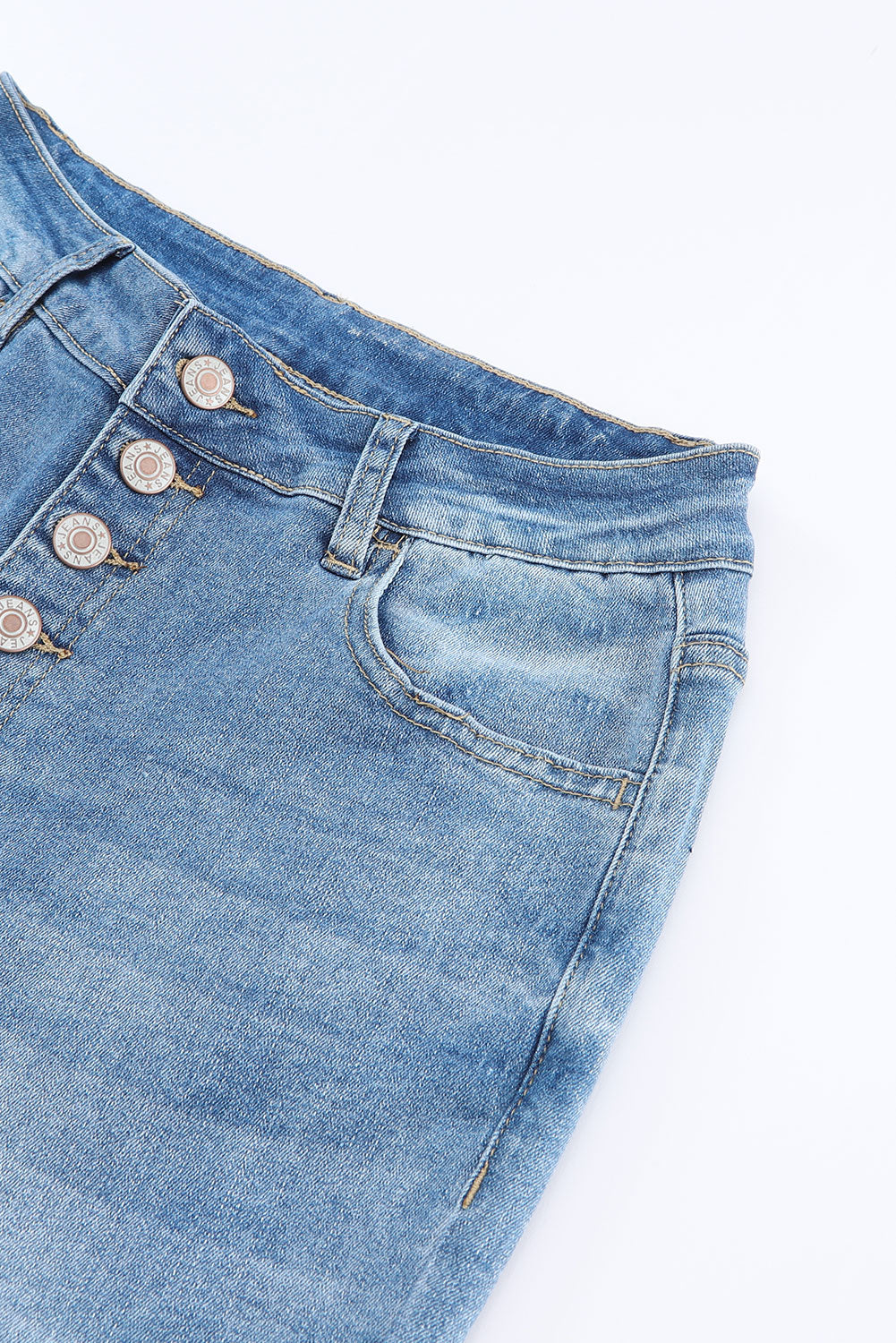 Sky Blue High Waist Buttoned Distressed Flared Jeans Beagle Boutique Fashion Outlet