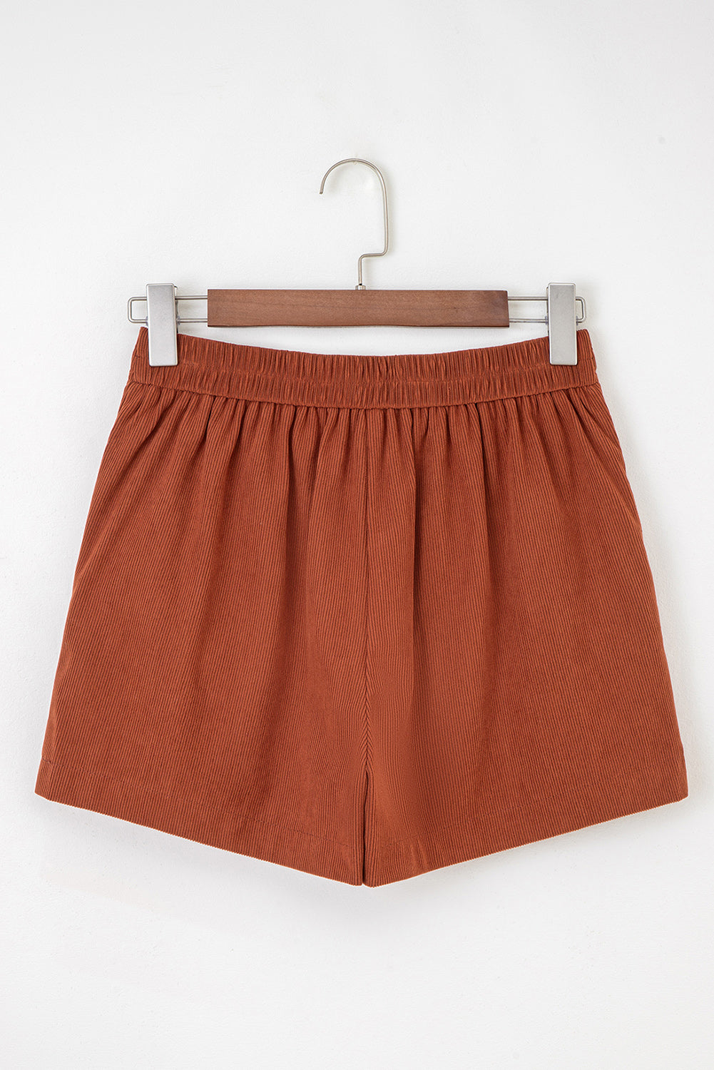 Button Decor Scalloped Edge High Waist Soft Corduroy Shorts - eAura