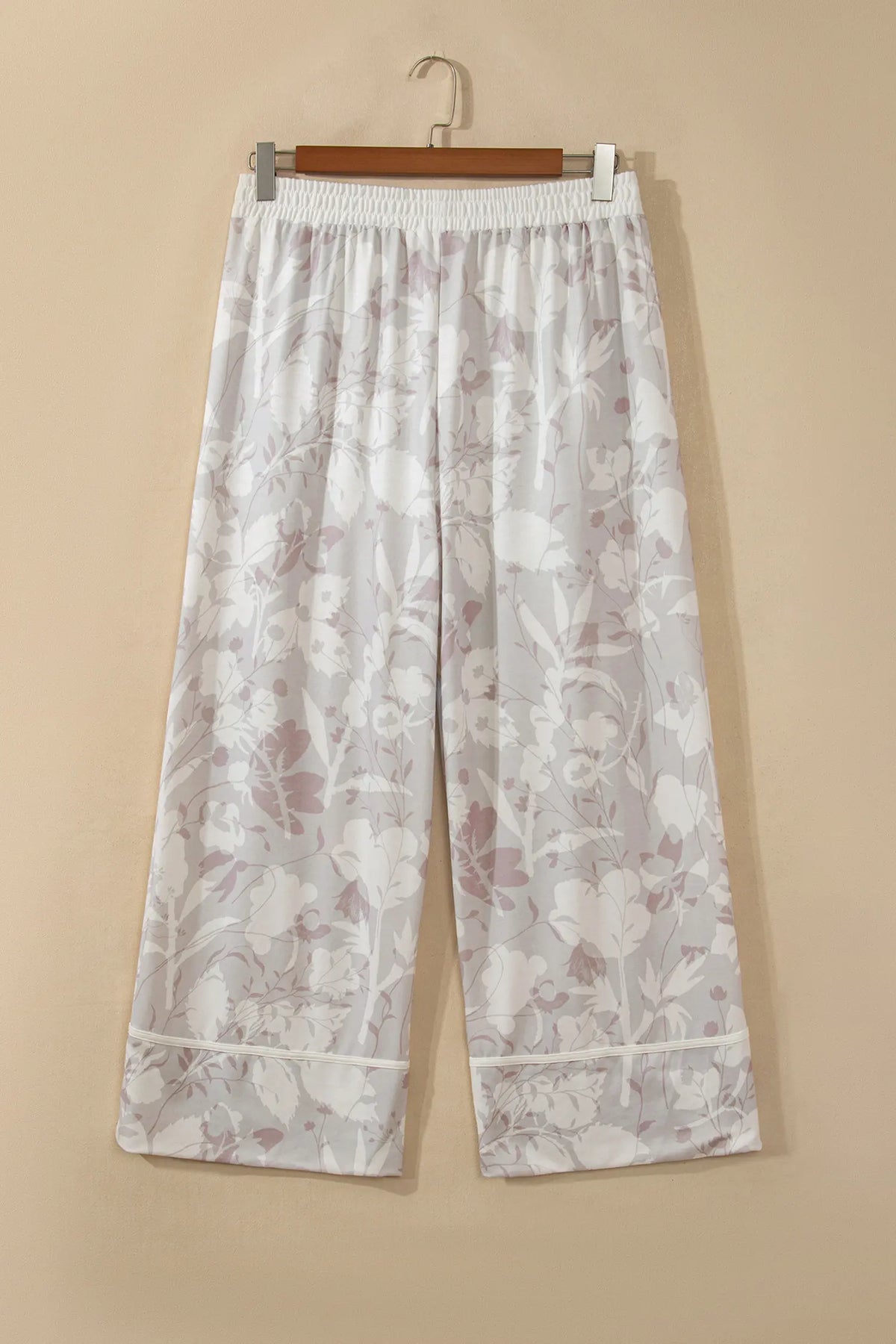 Floral Camo Print Contrast Trim Plus Size Loose Pants – Grey