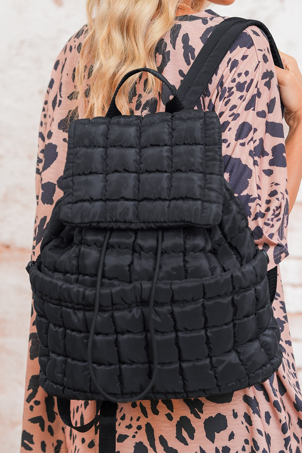 Dusk Blue Solid Flapped Quilted Puffer Backpack