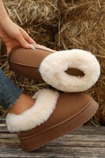 Chestnut Plush Suede Trim Thick Sole Flat Slippers BB Fashion Outlet