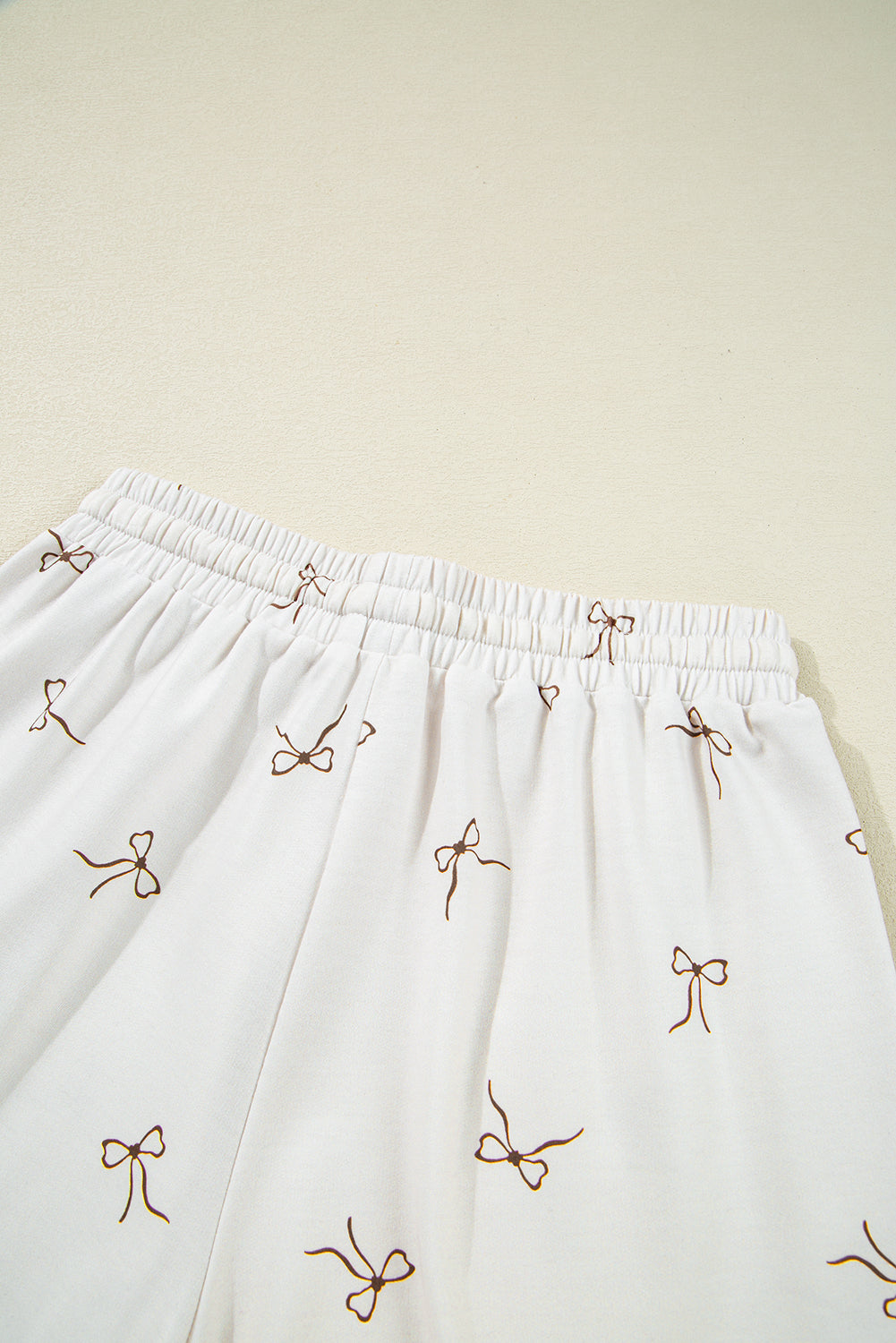Beige Bow Print Half Zip Tank and Shorts 2pcs Set eAura