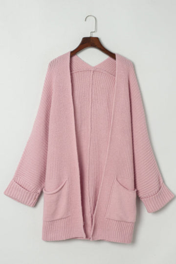 Oversized Fold Over Sleeve Open Front Cardigan - Sweaters & Cardigans/Cardigans