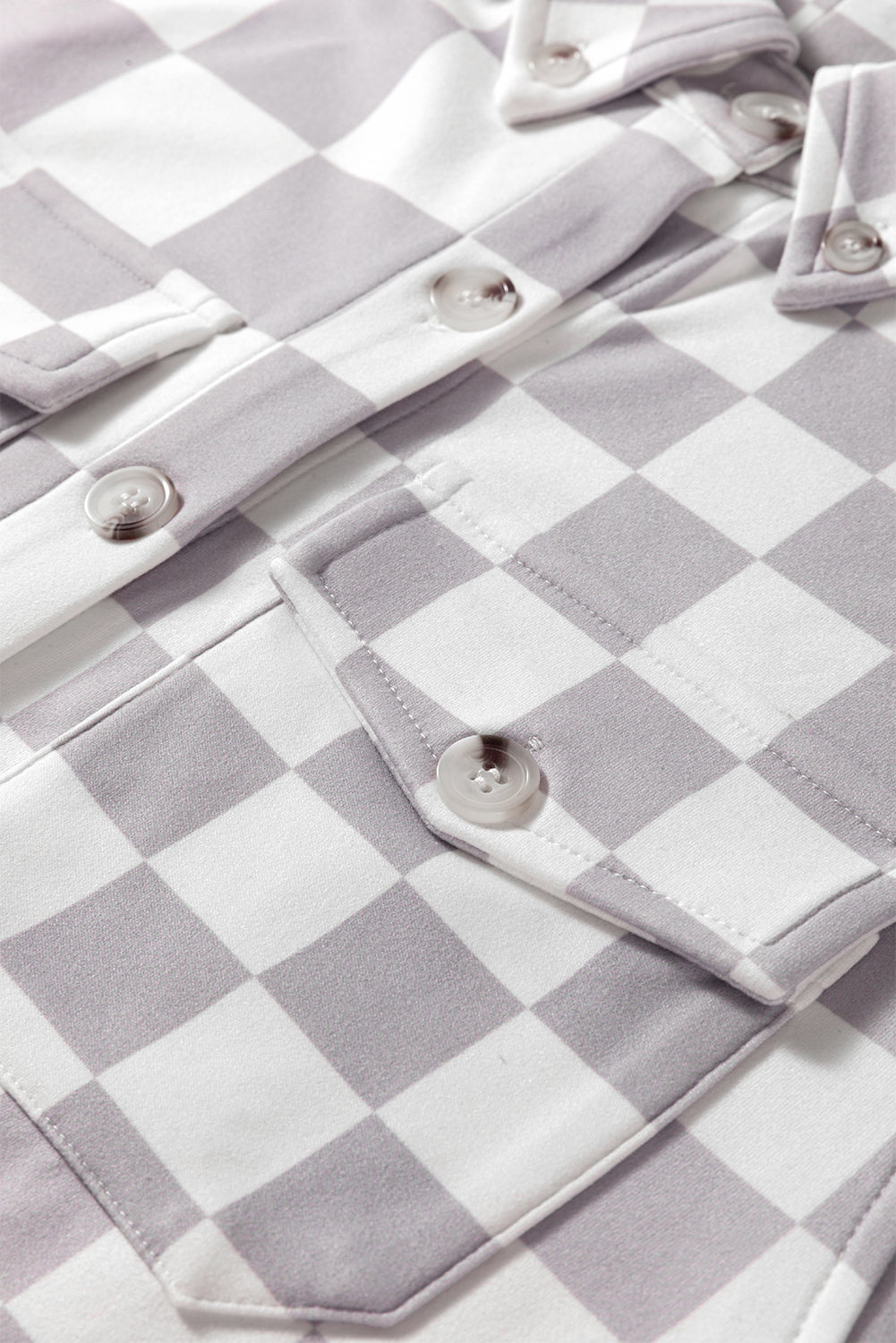 Checkerboard Flap Pocket Button Front Shacket eAura
