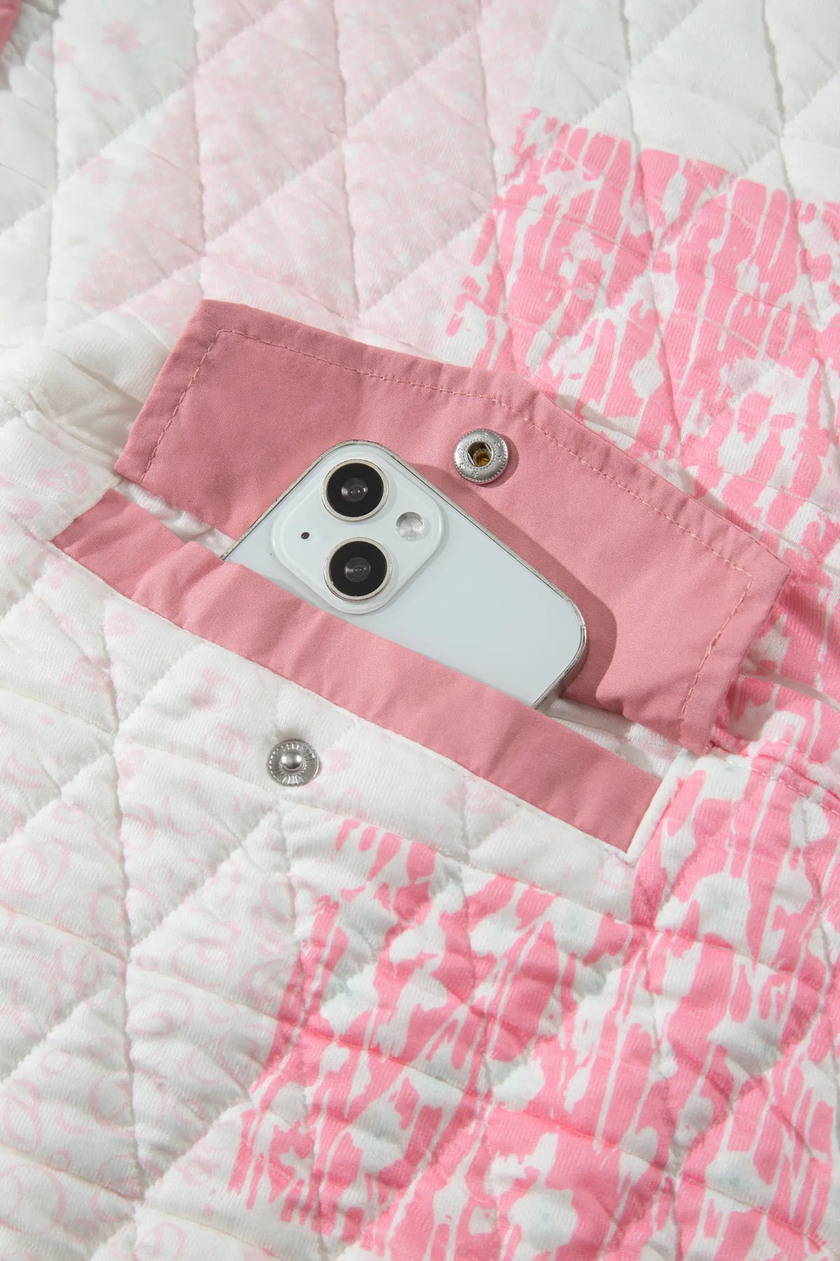 Floral Quilted Half Button Pocketed Pullover Sweatshirt – Multicolour