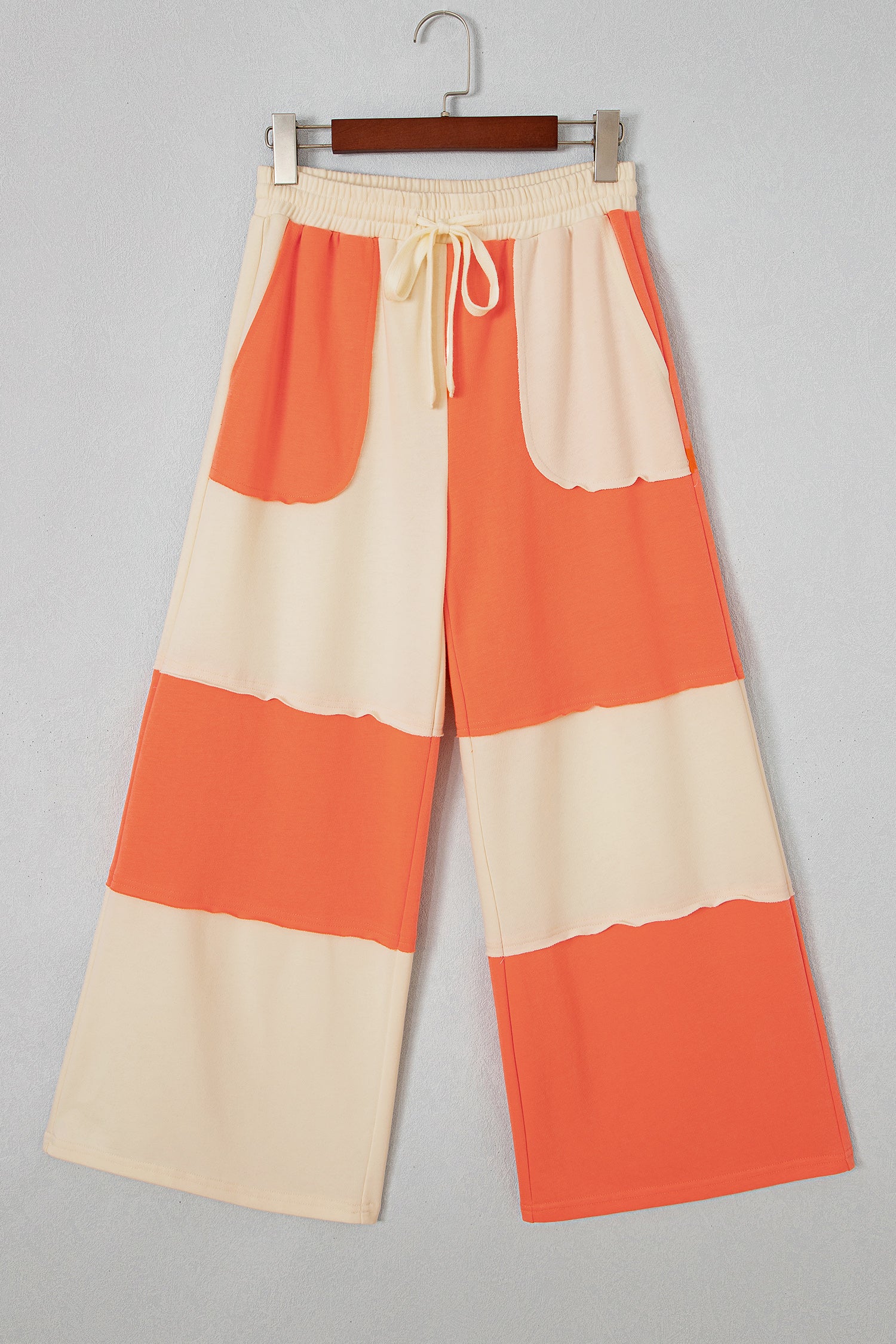 Raw Seam Colorblock Wide Leg Ankle Length Casual Pants – Fiery Red