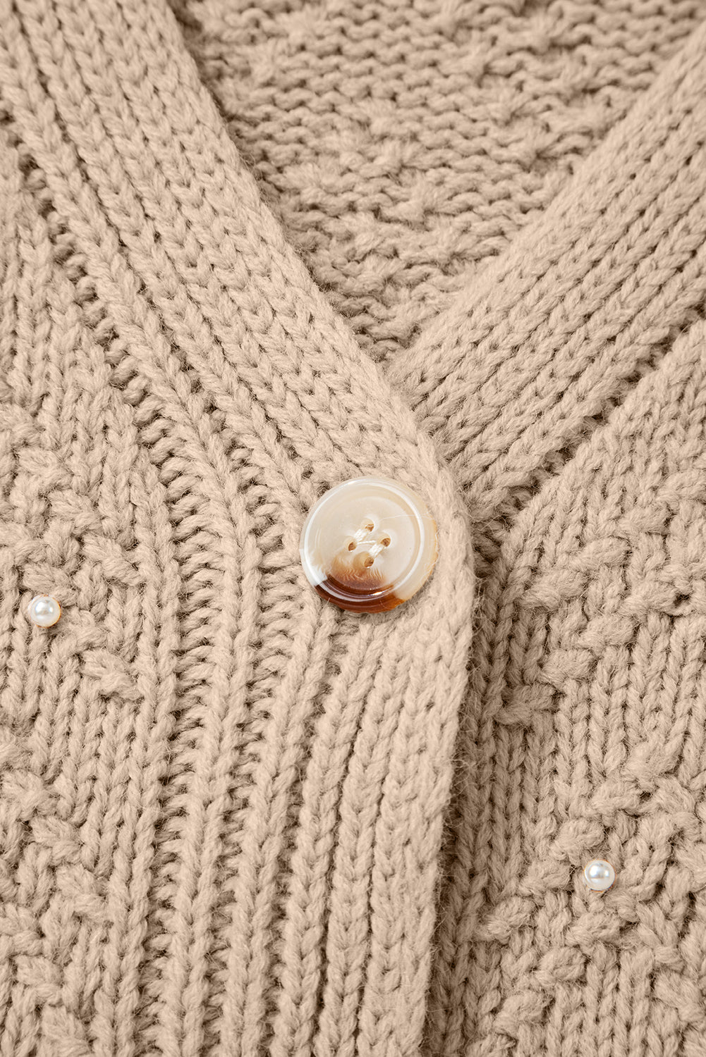 Pearl Embellished Buttoned V-Neck Knit Cardigan