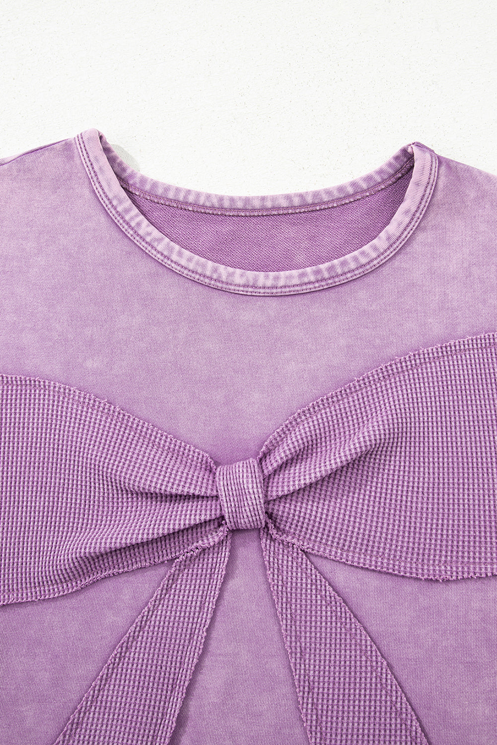 Mineral Wash Big Bow Patchwork Pullover Sweatshirt eAura