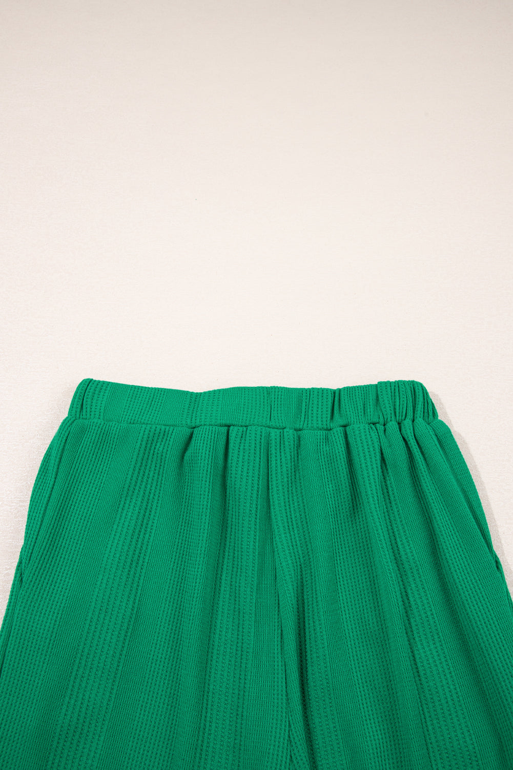 Green Solid Colour Ribbed Ruffle Tank Top and Trousers Set eAura