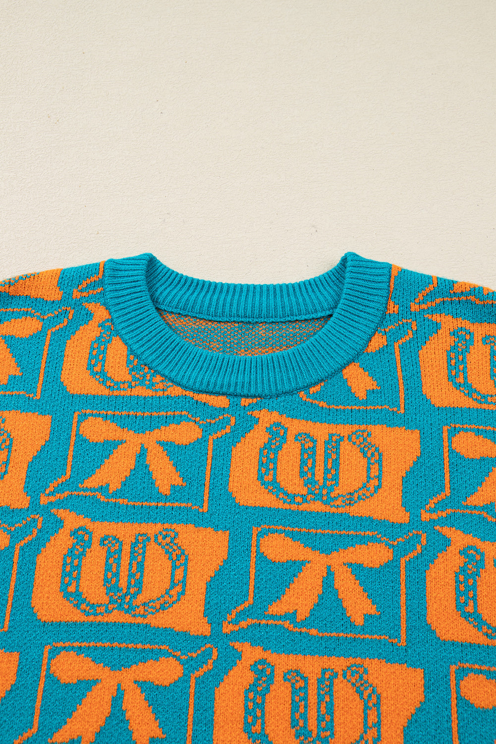 Bows & Horseshoes Pattern Western Fashion Print Sweater eAura