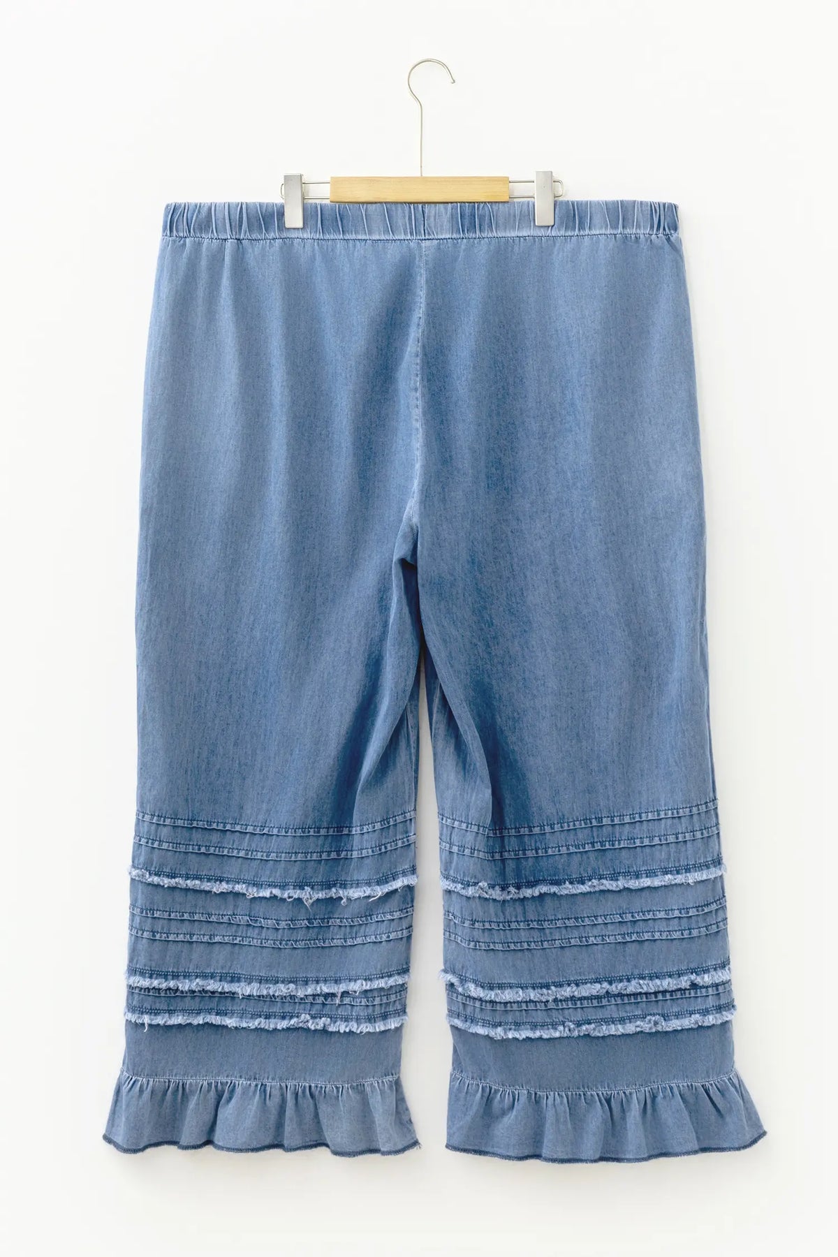 Tiered Raw Edge Ruffled Plus Size Wide Leg Denim Pants – Dusk Blue