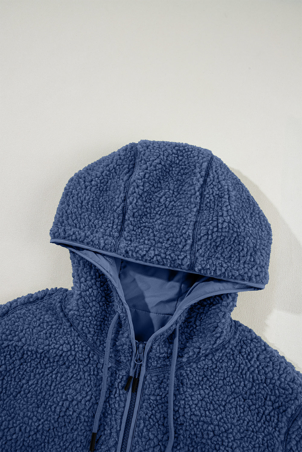 Fleece Zip Up Drawstring Hooded Pocketed Jacket