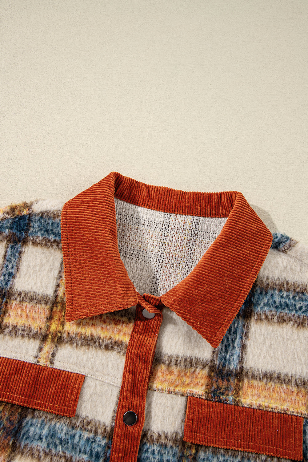 Brown Stripe Plus Size Plaid Print Collared Buttoned Jacket BB Fashion Outlet