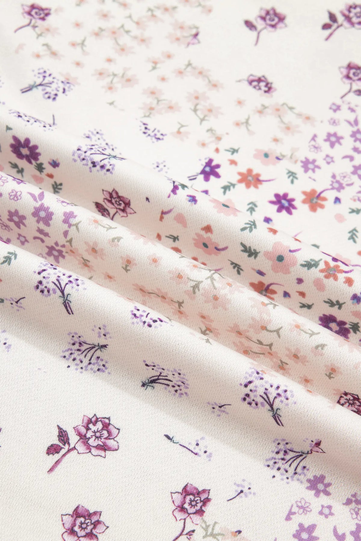 Floral Print High Neck Colourblock Sleeve Paneling Sweatshirt – Purple