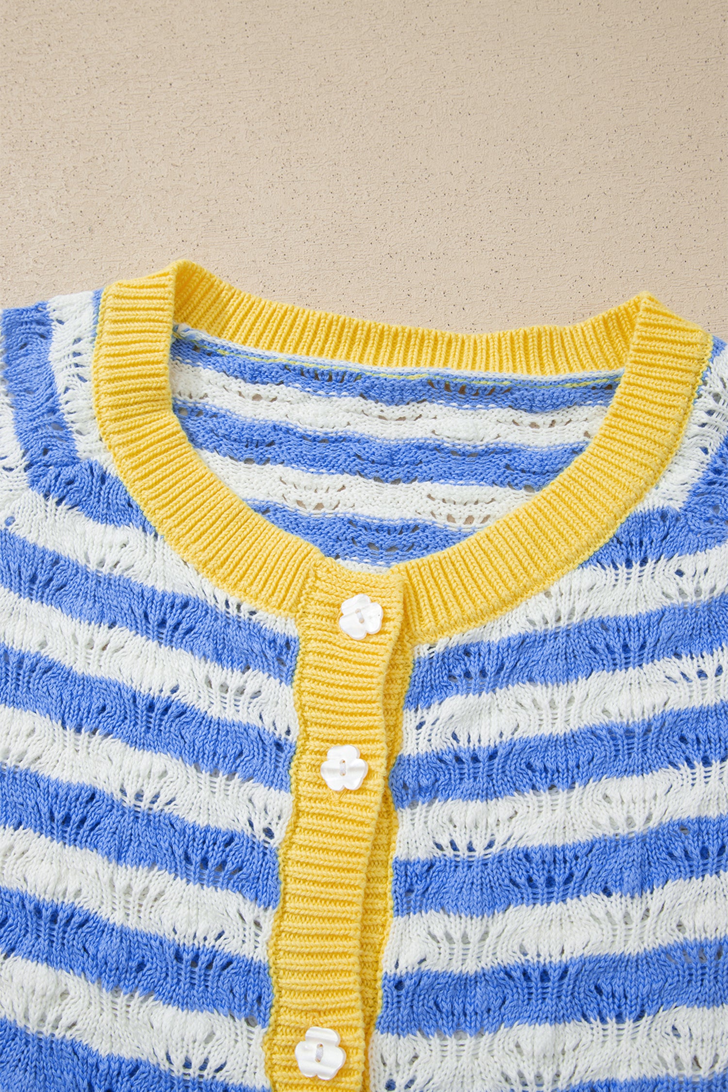 Striped Colorblock Button Front Long Sleeve Loose Fit Knit Cardigan – Sky Blue Stripe