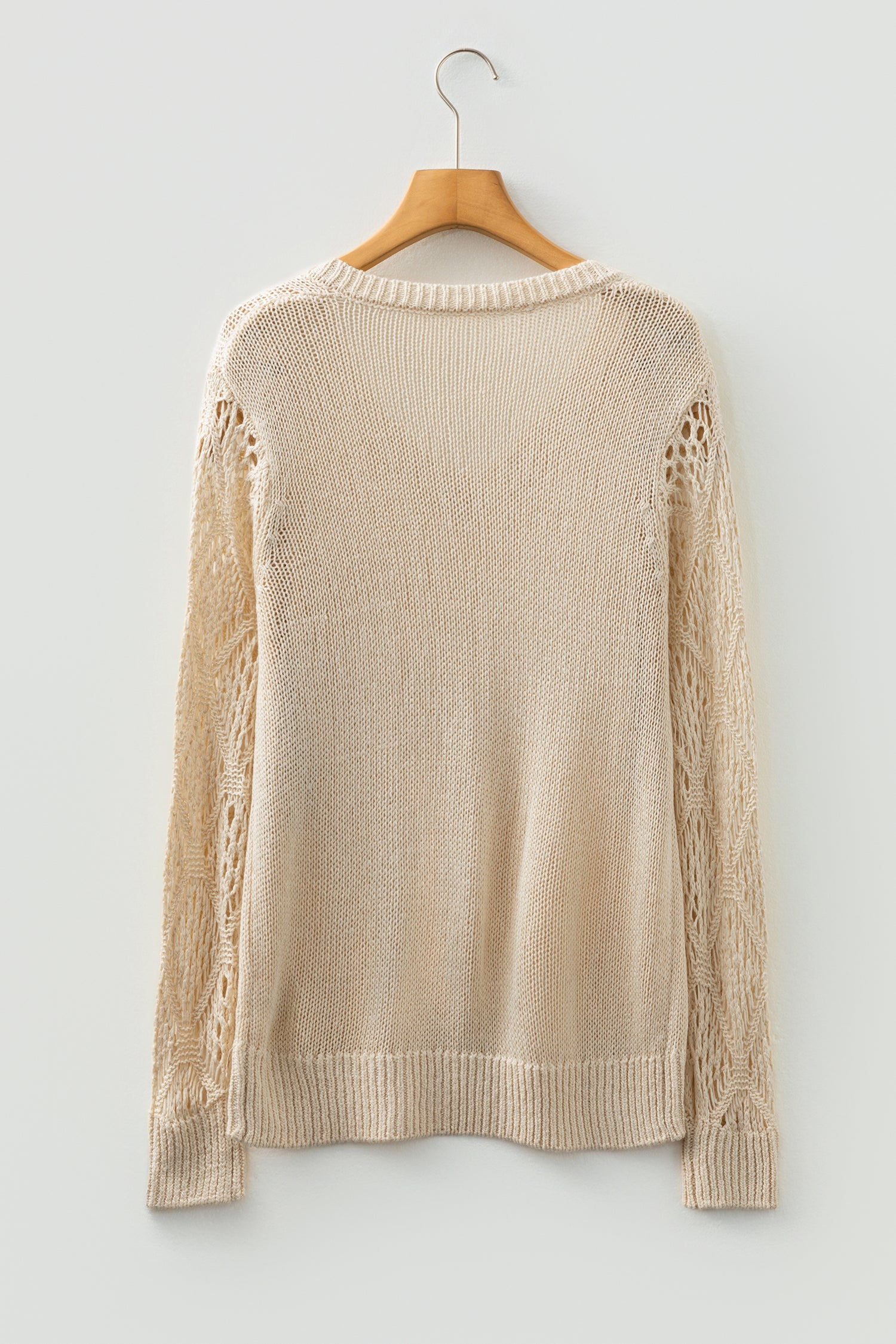 V-Neck Pointelle Knit Sleeve Sweater - Sweaters & Cardigans/Sweaters